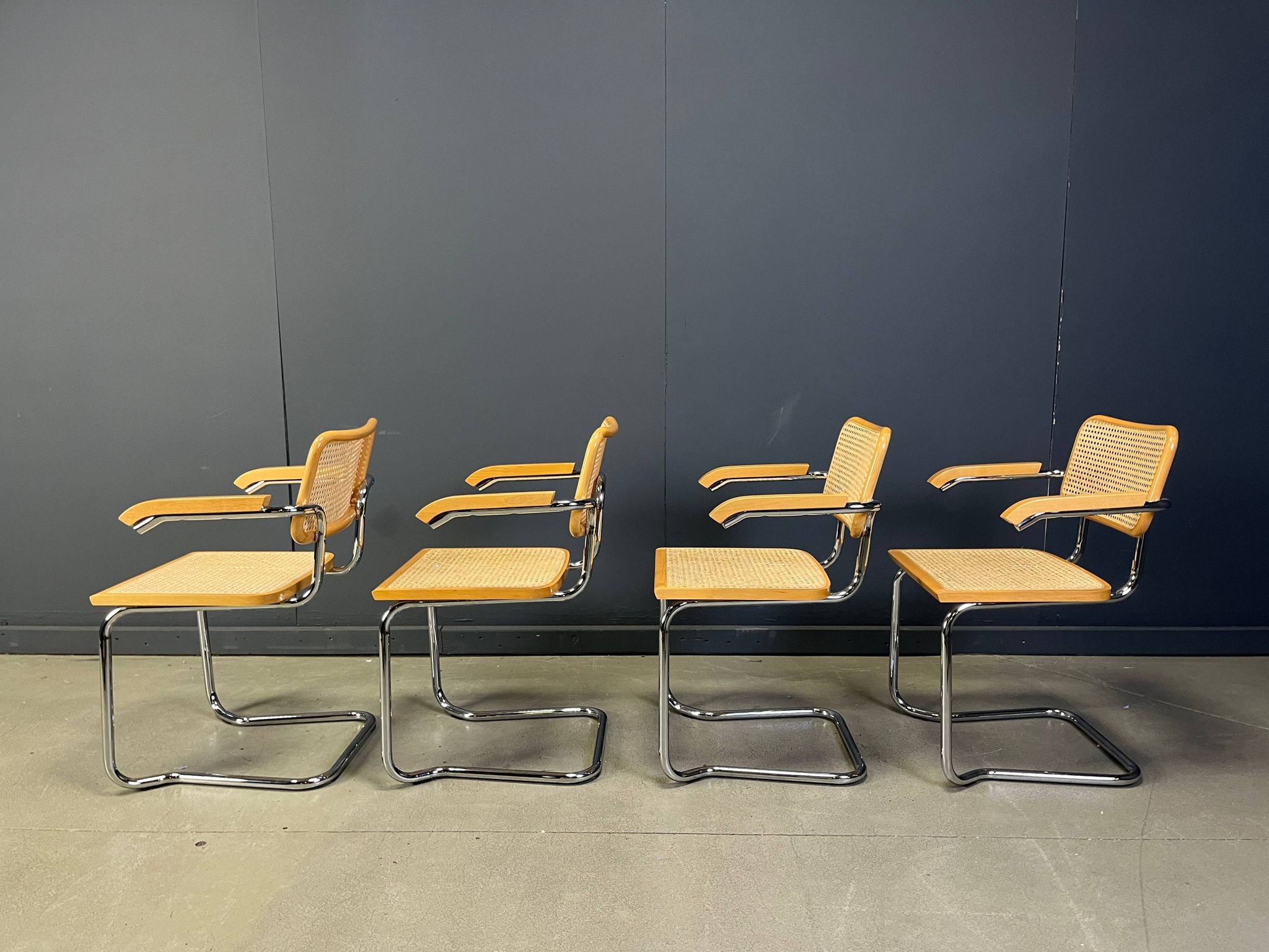 Set of 4 stackable vintage Marcel Breuer style armchairs, made in Italy, 1970s