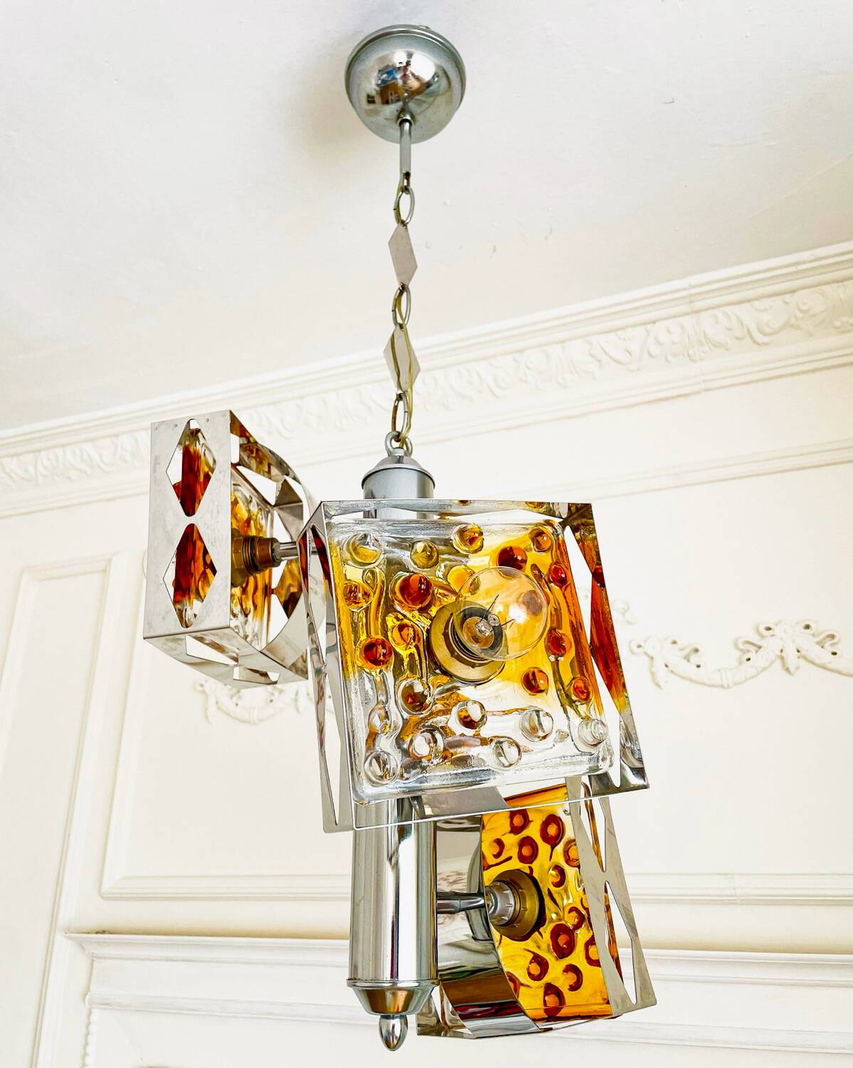 Suspension vintage en verre de Murano par Mazzega – années 70 – verre