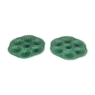 Duo assiettes Sarreguemines en faïence pour fruits de mer,signé,diamètre -25,5cm- hauteur -3,5cm