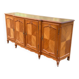 Light solid wood enfilade with Louis XV marquetry from the 20th century, 227cm.