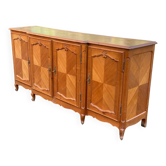 Light solid wood enfilade with Louis XV marquetry from the 20th century, 227cm.