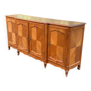 Light solid wood enfilade with Louis XV marquetry from the 20th century, 227cm.