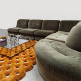 Canapé modulable vintage en velours vert olive