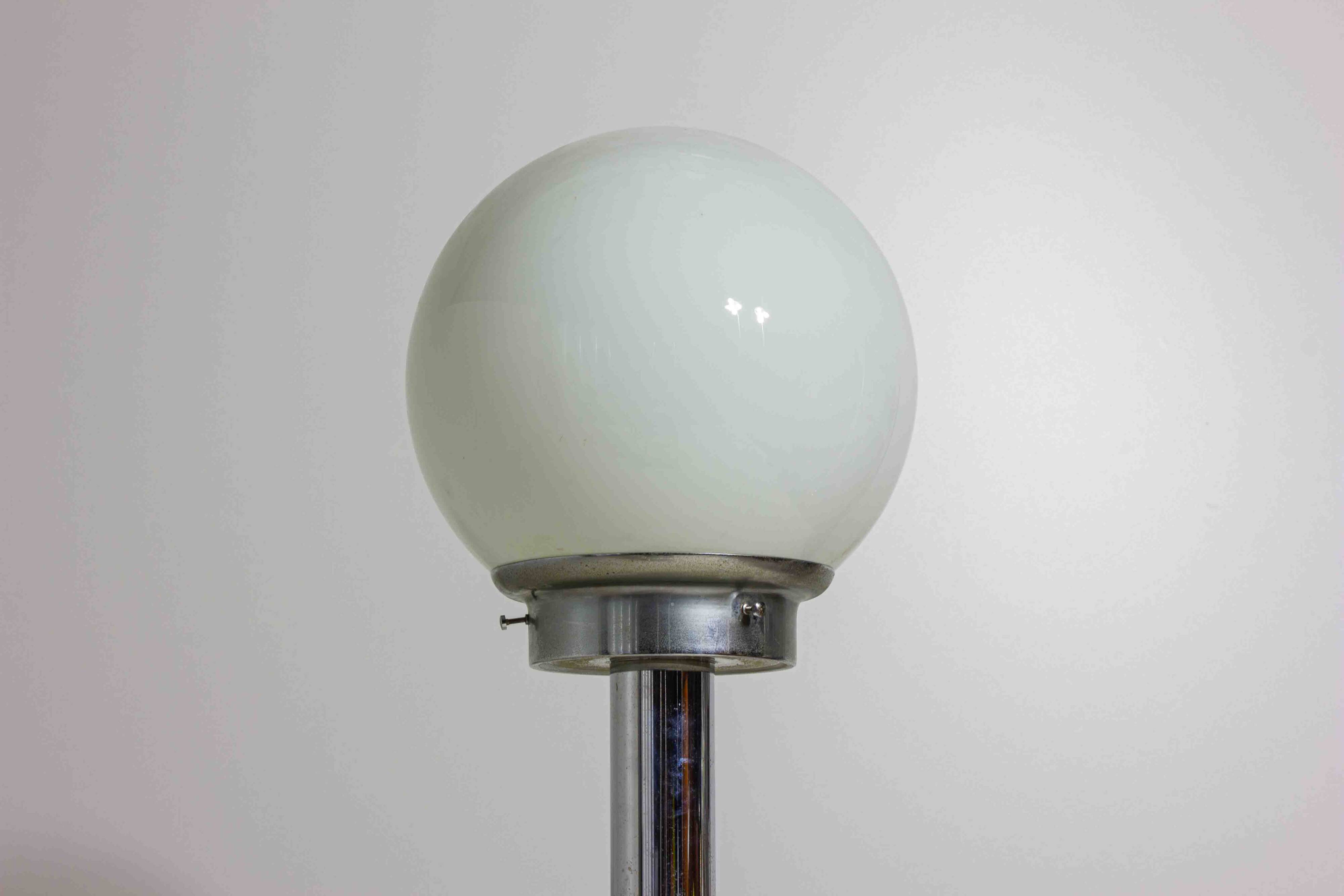 Chrome floor lamp with large opaline globe, Italy 1970s