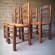 Suite de 4 chaises brutalistes paillées de George Robert