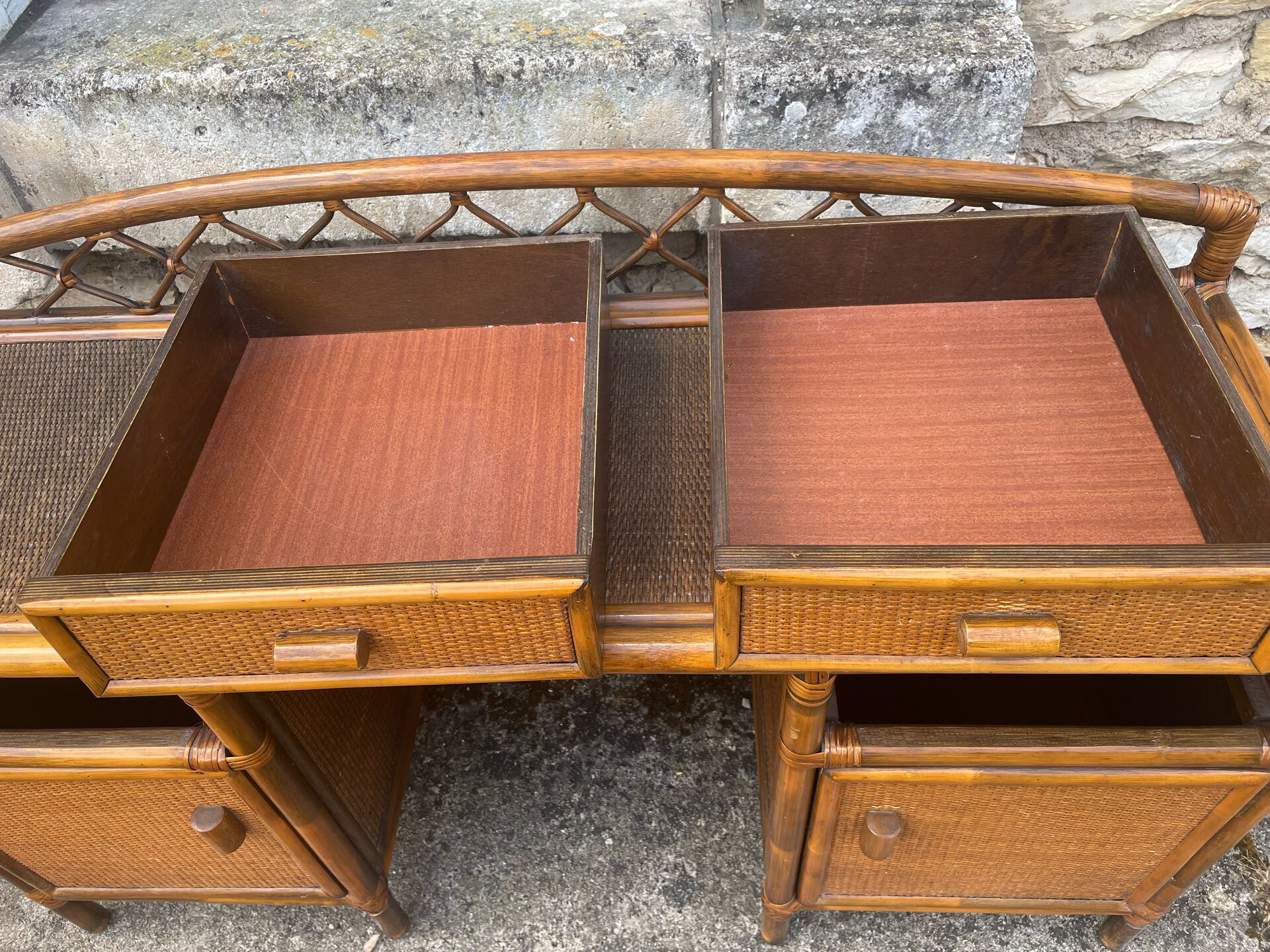Vintage bamboo and rattan desk – 1960s-70s