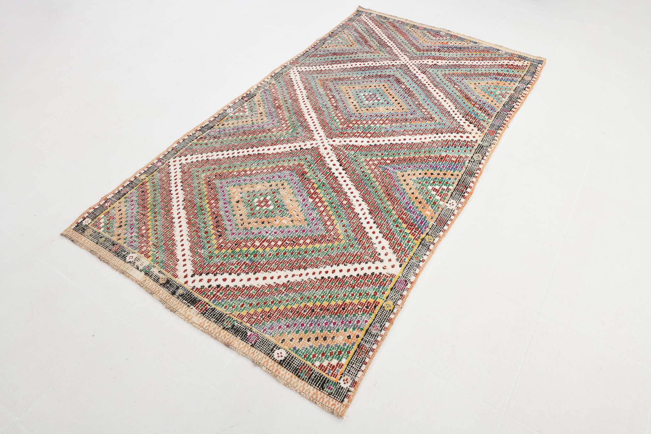4x8 Blue & Green Oriental Kilim Rug, 133x253Cm