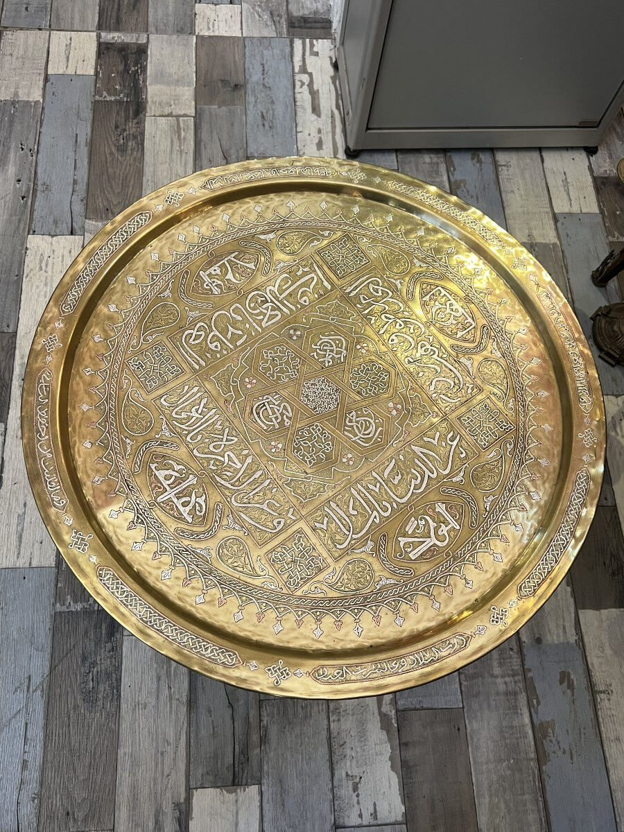 High-quality Eastern ceremonial plateau in copper and silver, 19th century, Iran Syria.