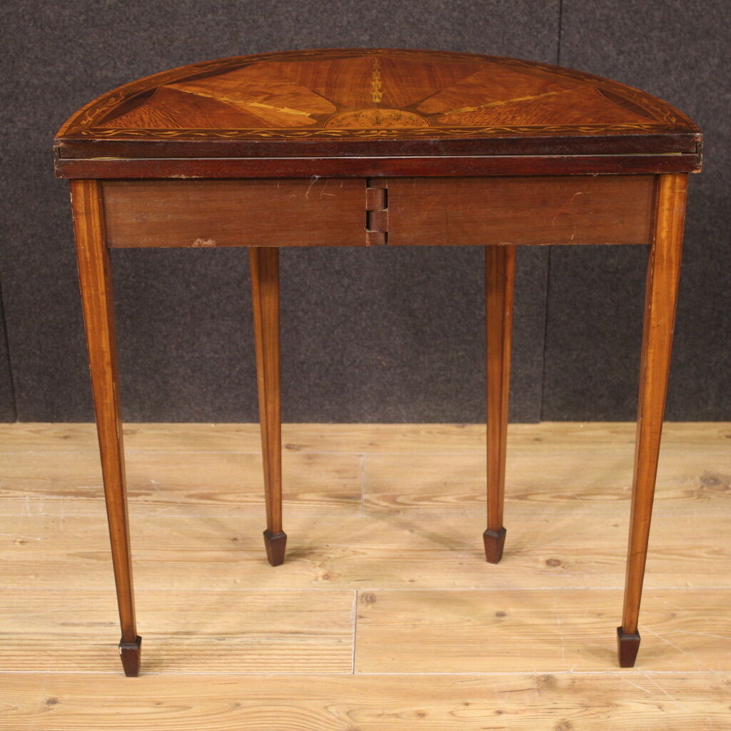 Inlaid half-moon side table in Louis XVI style