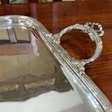 Rectangular tray with LOUIS XVI style handles in silver-plated metal, work from the 1950s