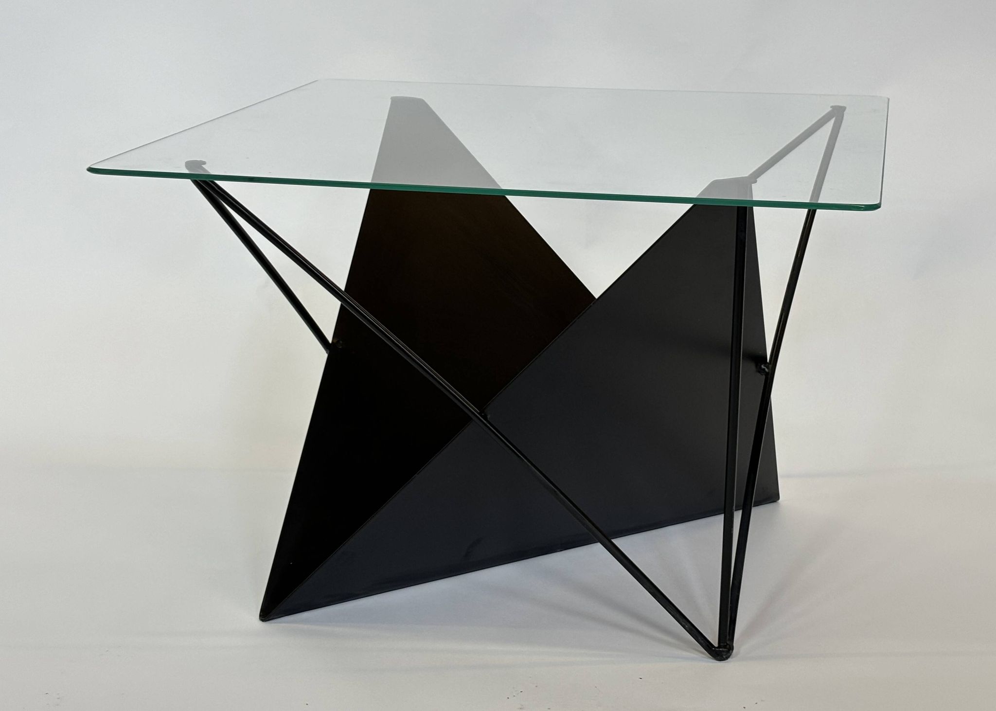 Table basse vintage en fil d'acier design éclectique des années 80