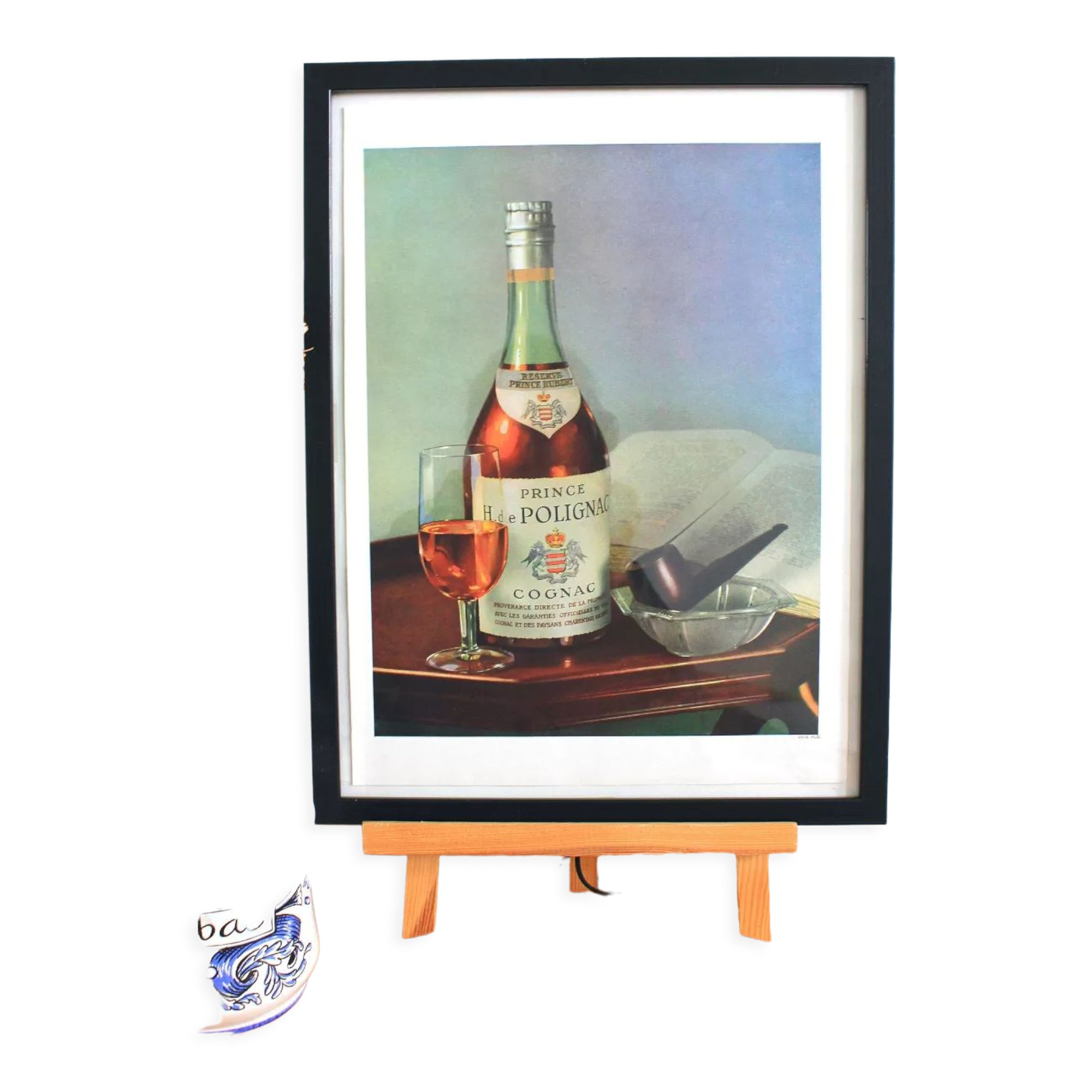 Cognac Polignac and pipe vintage original advertising poster 1950s