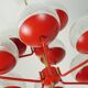 1960s chandelier, red metal and brass, 9 crackle glass shades