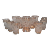 Service of 14 gold-plated and engraved glasses with a deer in the woods design from 1950