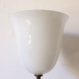 Neo-classical bronze lamp, opaline vasque, 1950