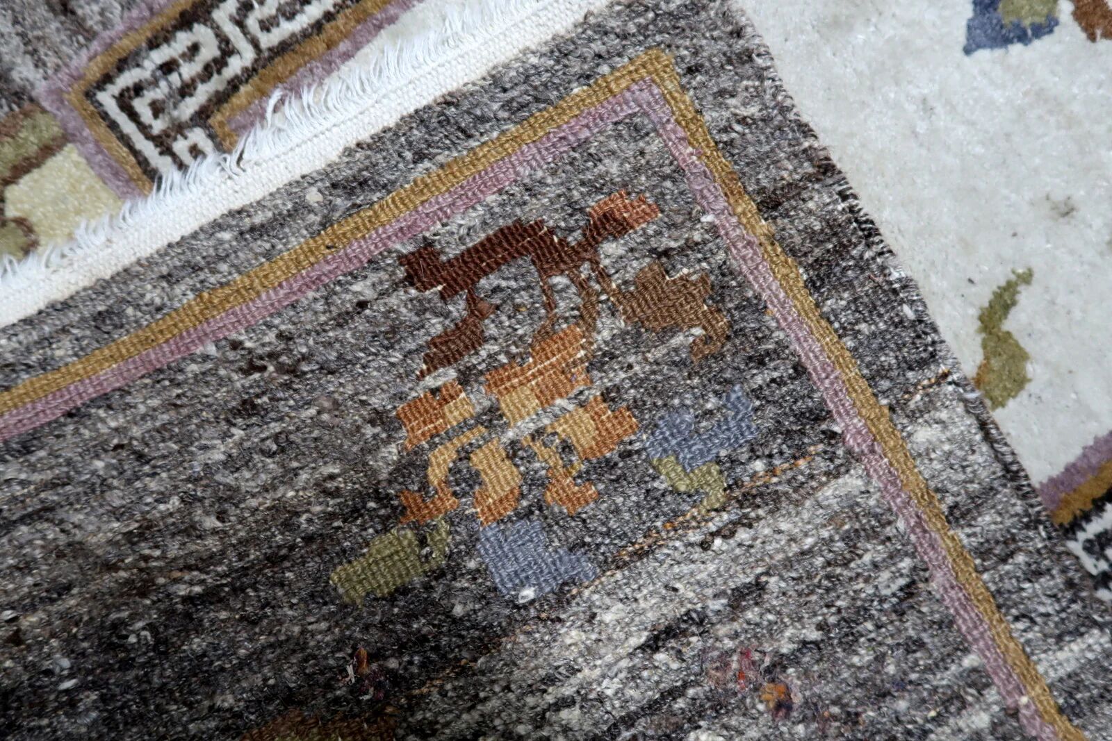 Vintage Tibetan Art Deco Khaden rug 95cm x 202cm 1960s