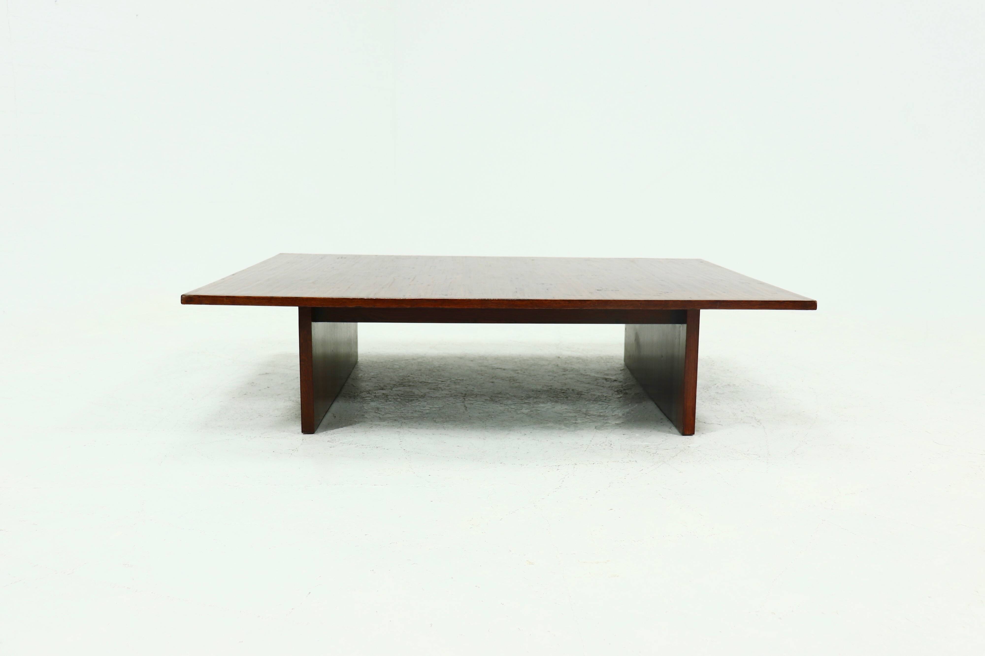Large Bamboo and Wood Coffee Table Attributed to Axel Vervoordt 1980s