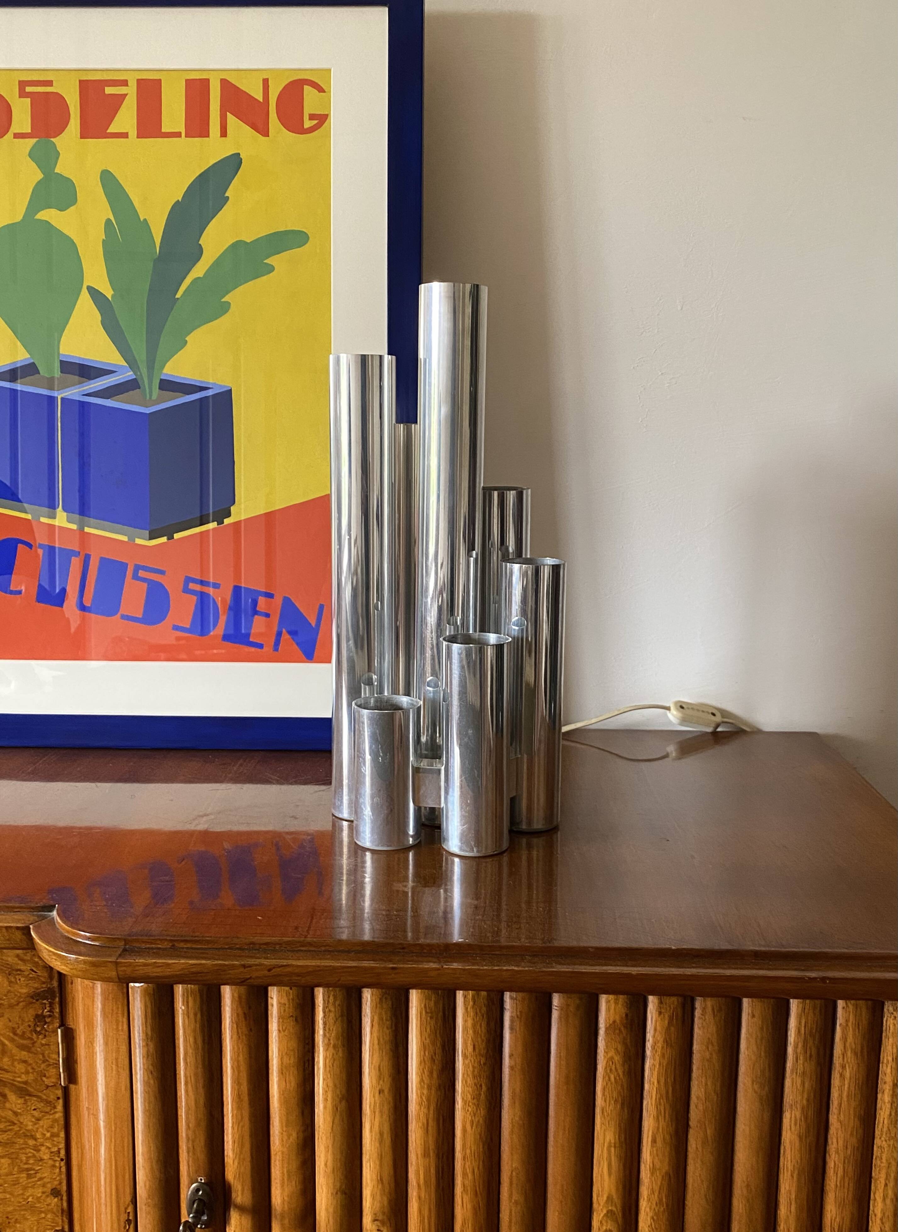 Hollywood regency 6 lights metal table lamp, Italy 1970s