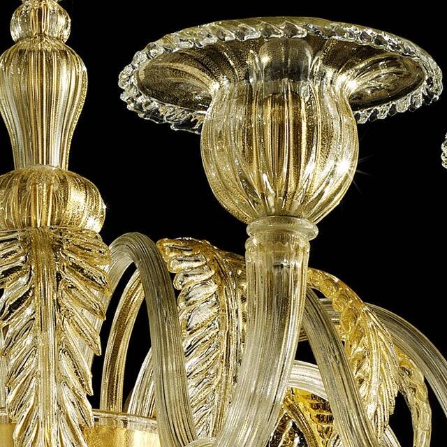 Contemporary Venetian Gold Murano Style Glass Chandelier With Leaves
