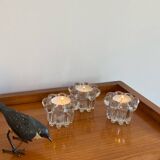 Trio of flower candle holders in molded glass from Reims
