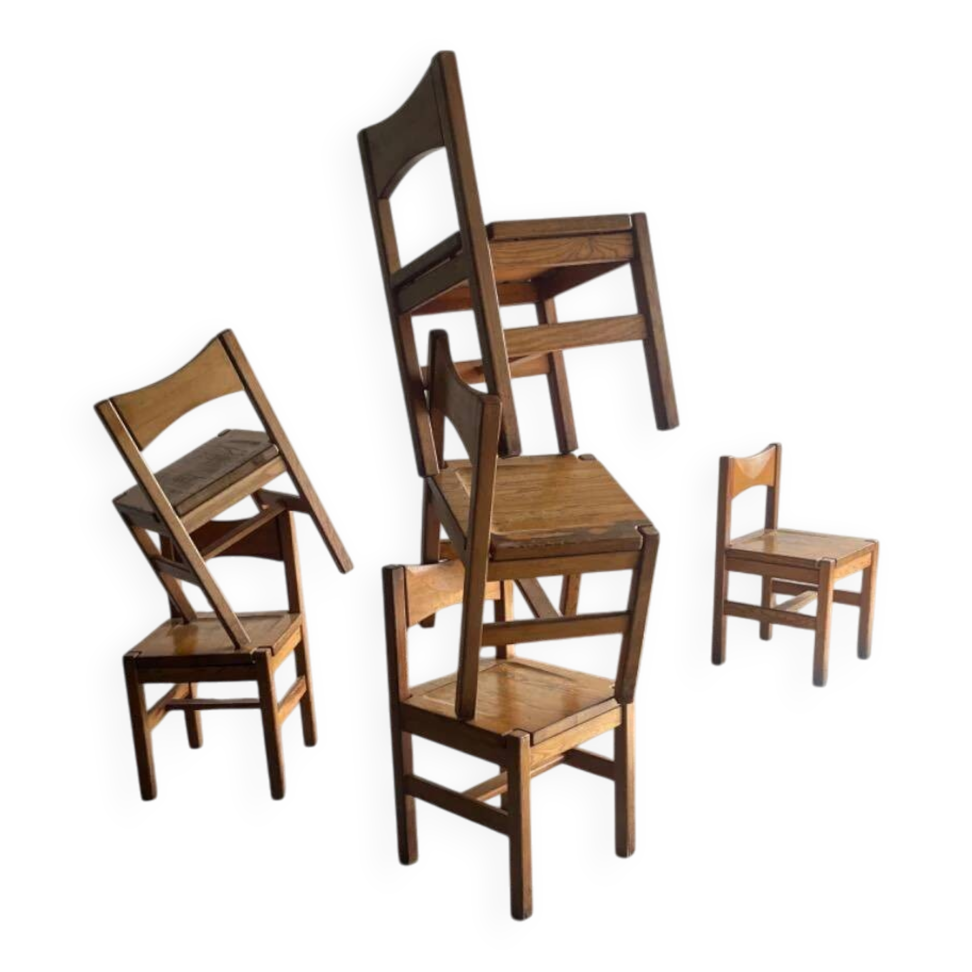 Set of 6 vintage pine dining chairs by Ilmari Tapiovaara — honey-brown solid wood, 1960s