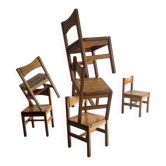 Set of 6 vintage pine dining chairs by Ilmari Tapiovaara — honey-brown solid wood, 1960s