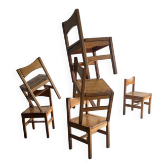 Set of 6 vintage pine dining chairs by Ilmari Tapiovaara — honey-brown solid wood, 1960s