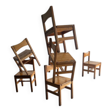 Set of 6 vintage pine dining chairs by Ilmari Tapiovaara — honey-brown solid wood, 1960s