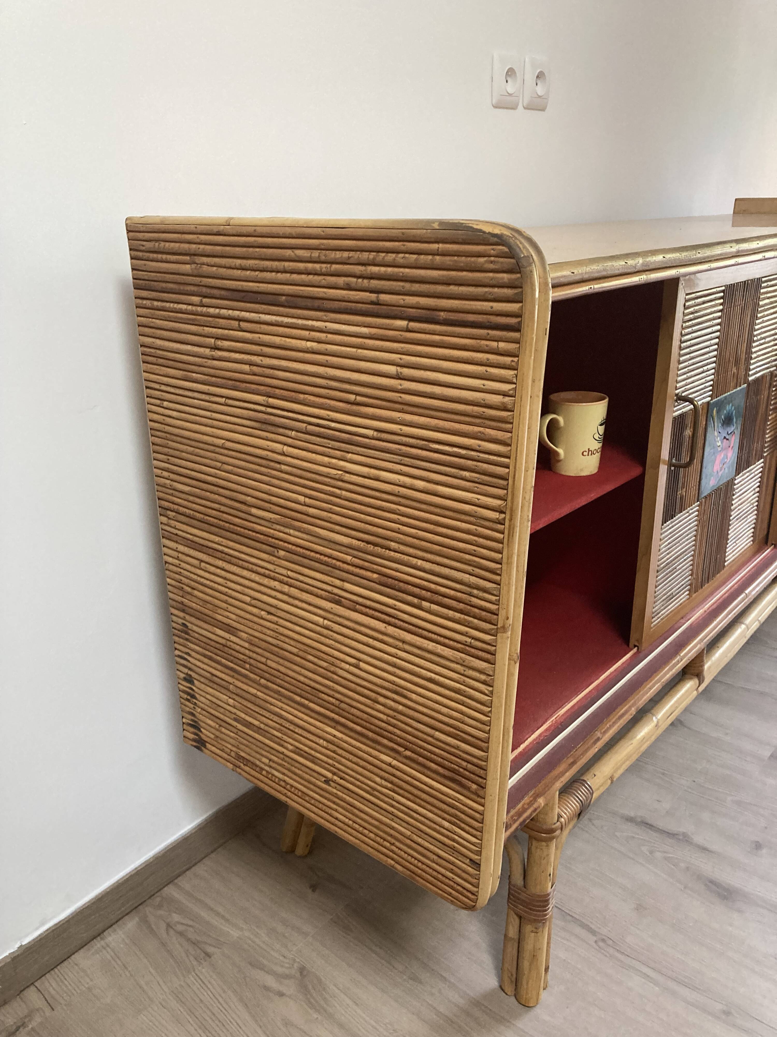 Rattan sideboard and ceramic tiles from vallauris 50s
