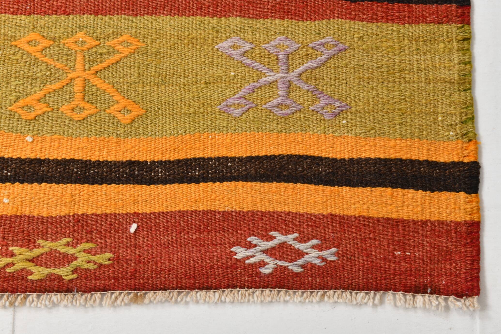 3x9 Striped Kilim Runner, Wool Runner Rug, 74x263Cm
