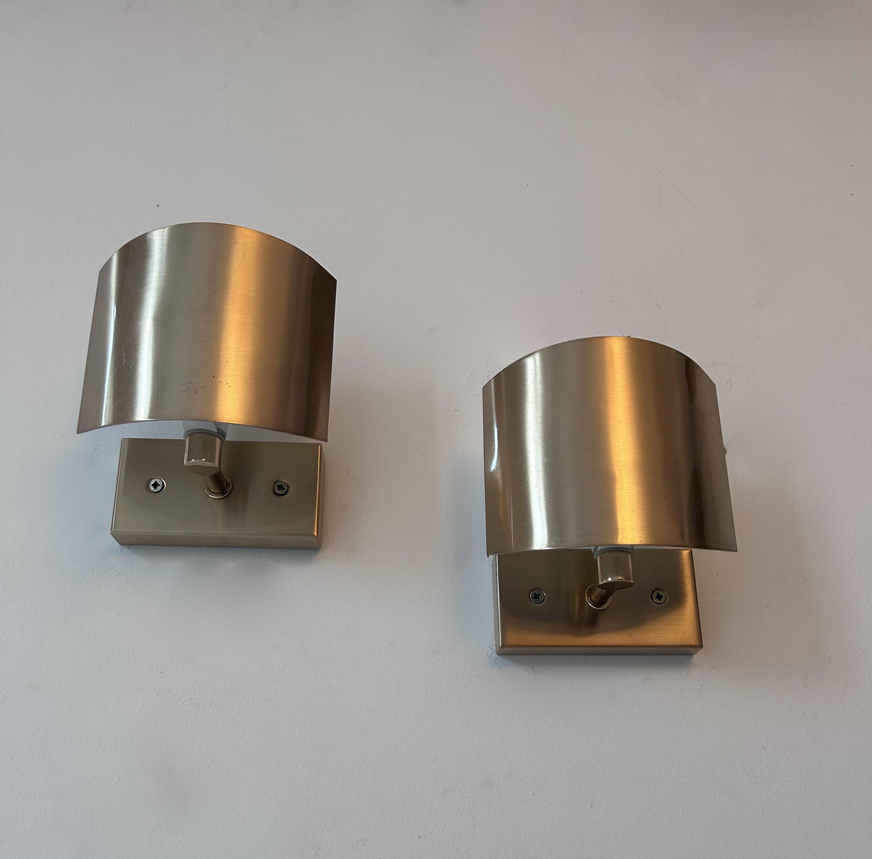 Pair of vintage adjustable wall lights, brass, SCE France 1970