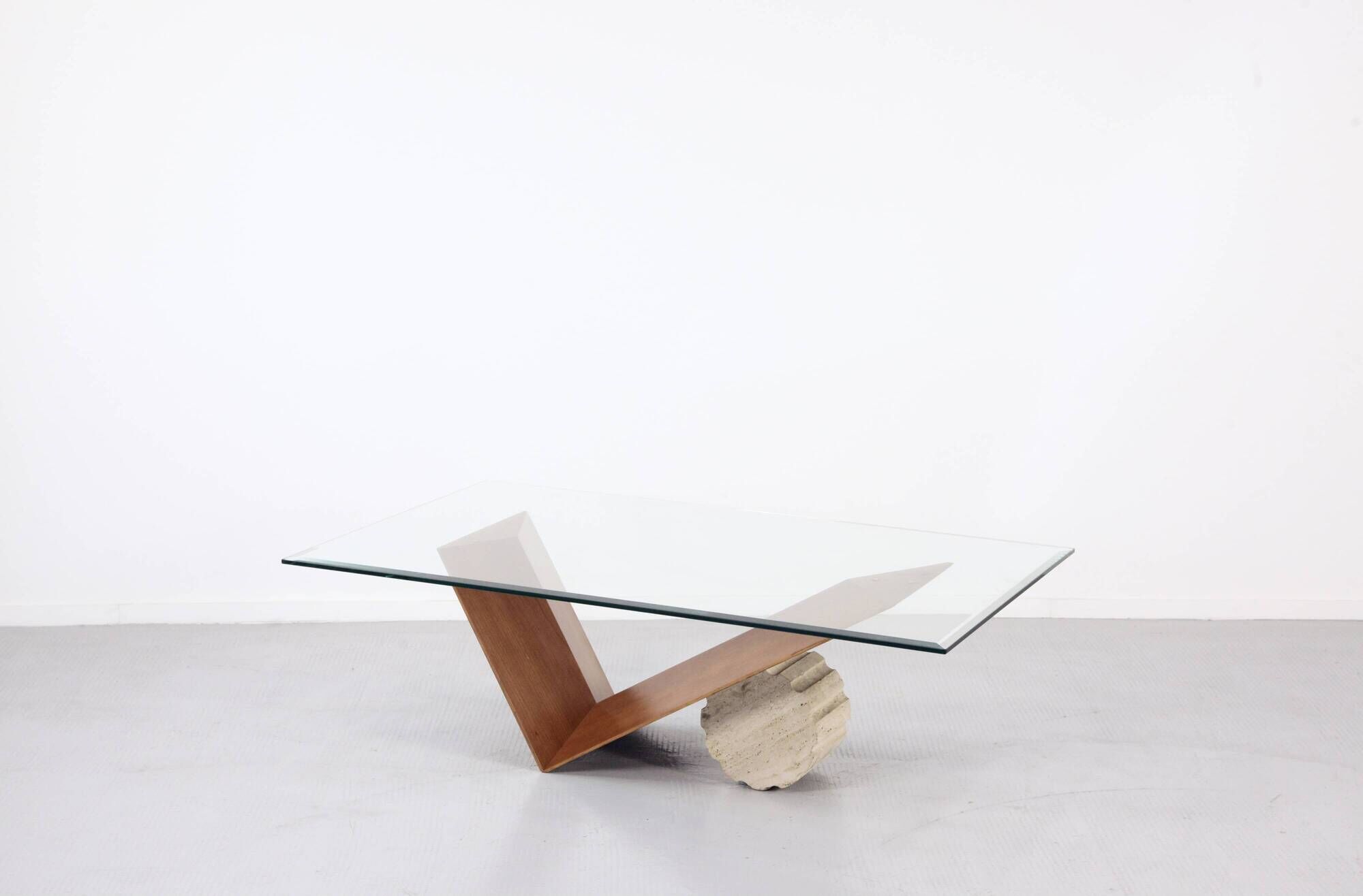 1990s Italian Cattelan 'Valentino' Walnut And Travertine Table.