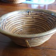 Bauhaus DLG rattan and brass bowl by Italian Gabriella Crespi