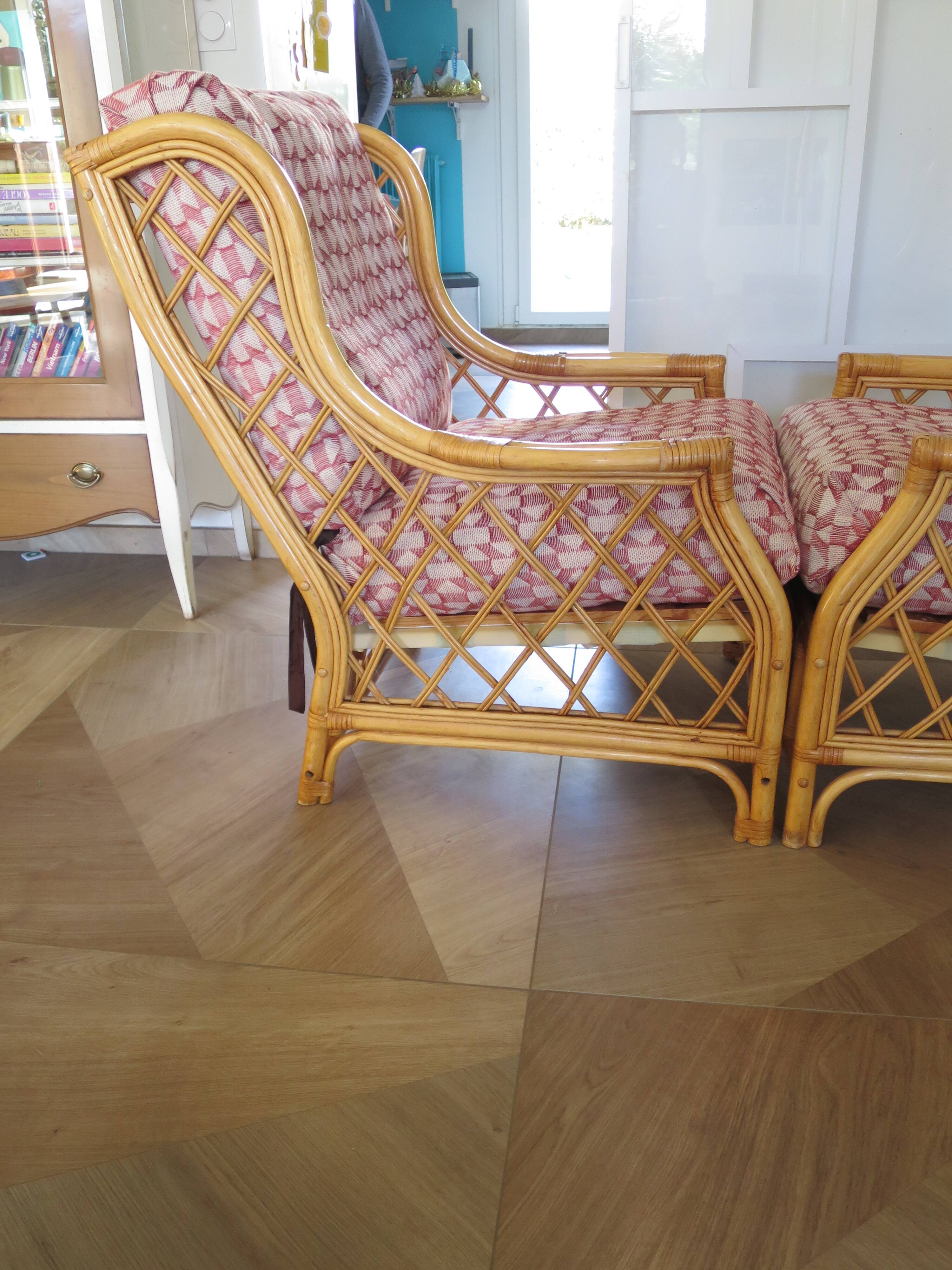 Vintage - Set of 2 woven rattan, bamboo and wood armchairs - Natural colour - 1980s