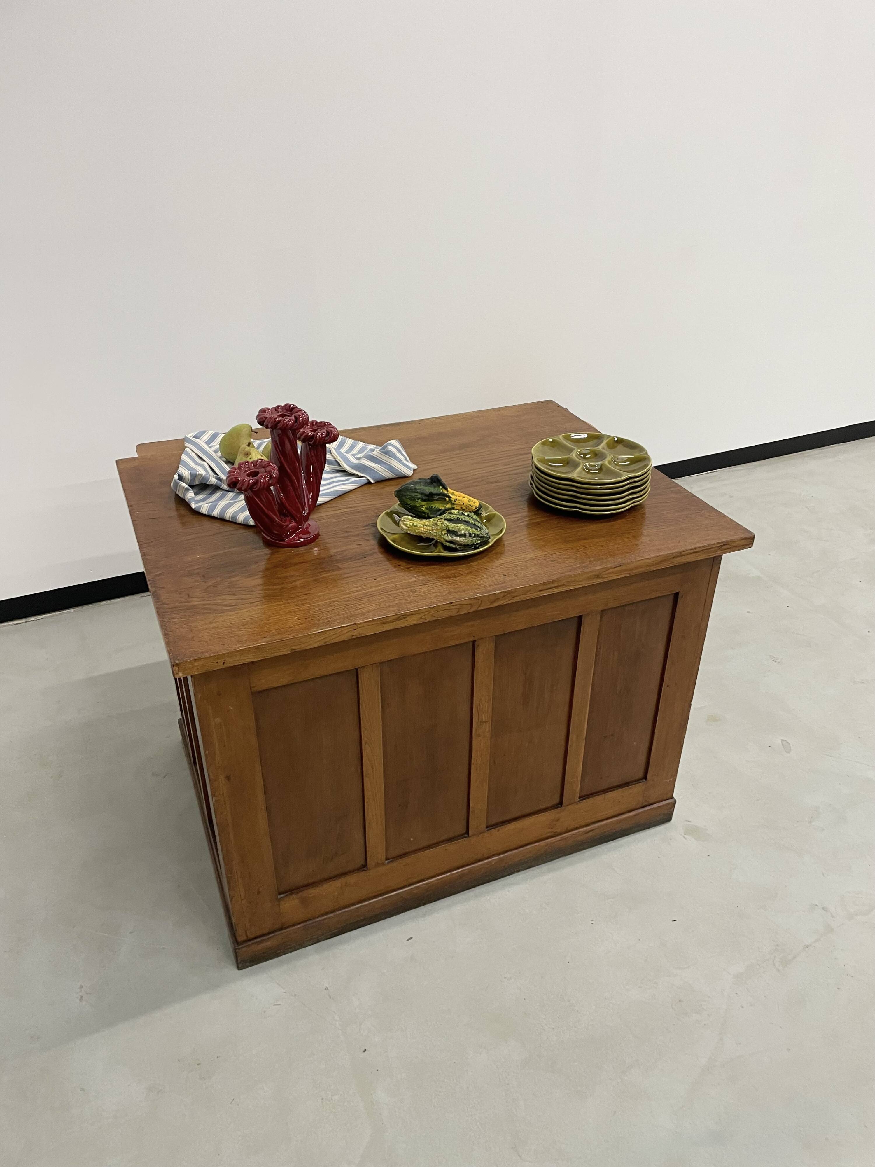 Oak and veneer counter or desk