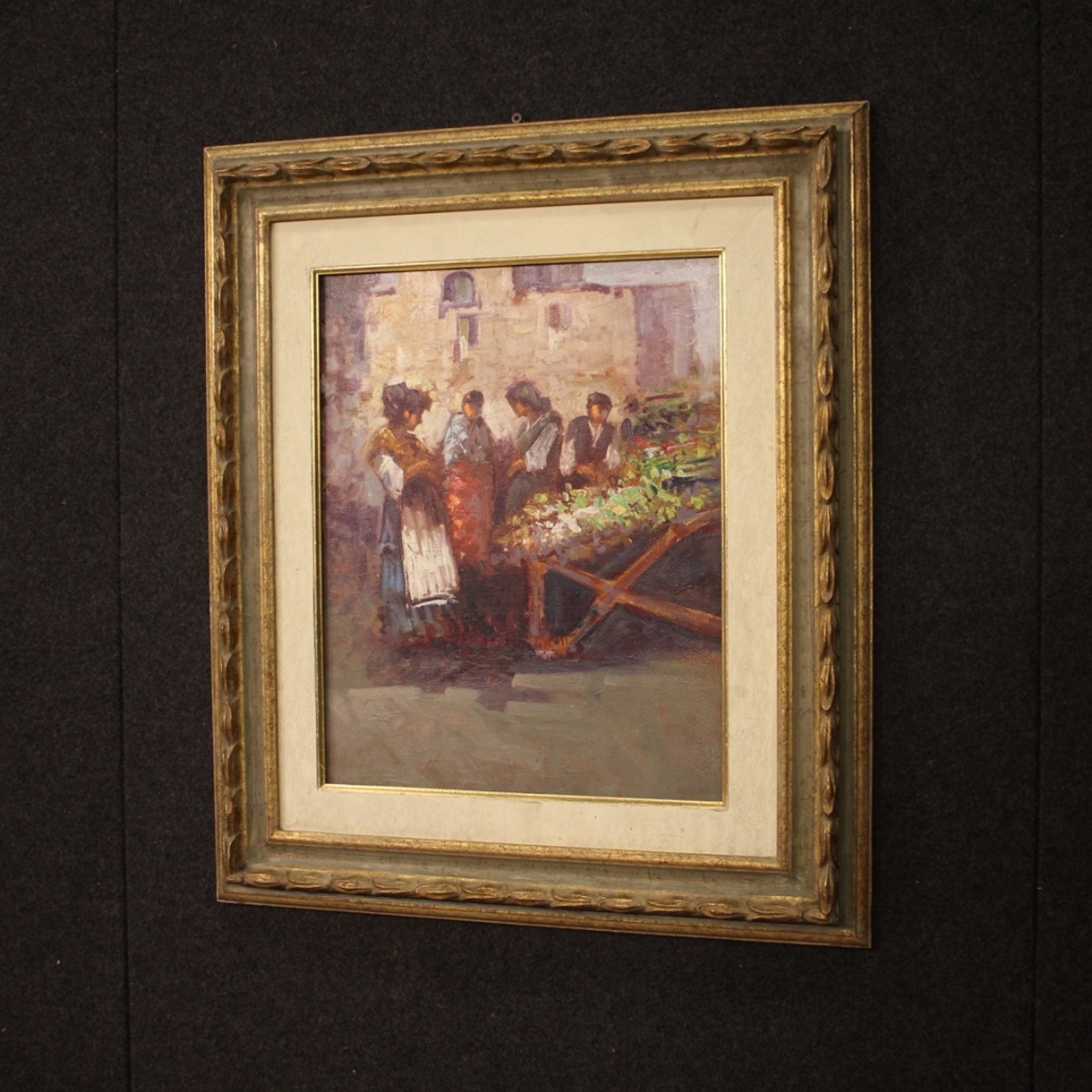 Italian painting popular scene with characters from 20th century