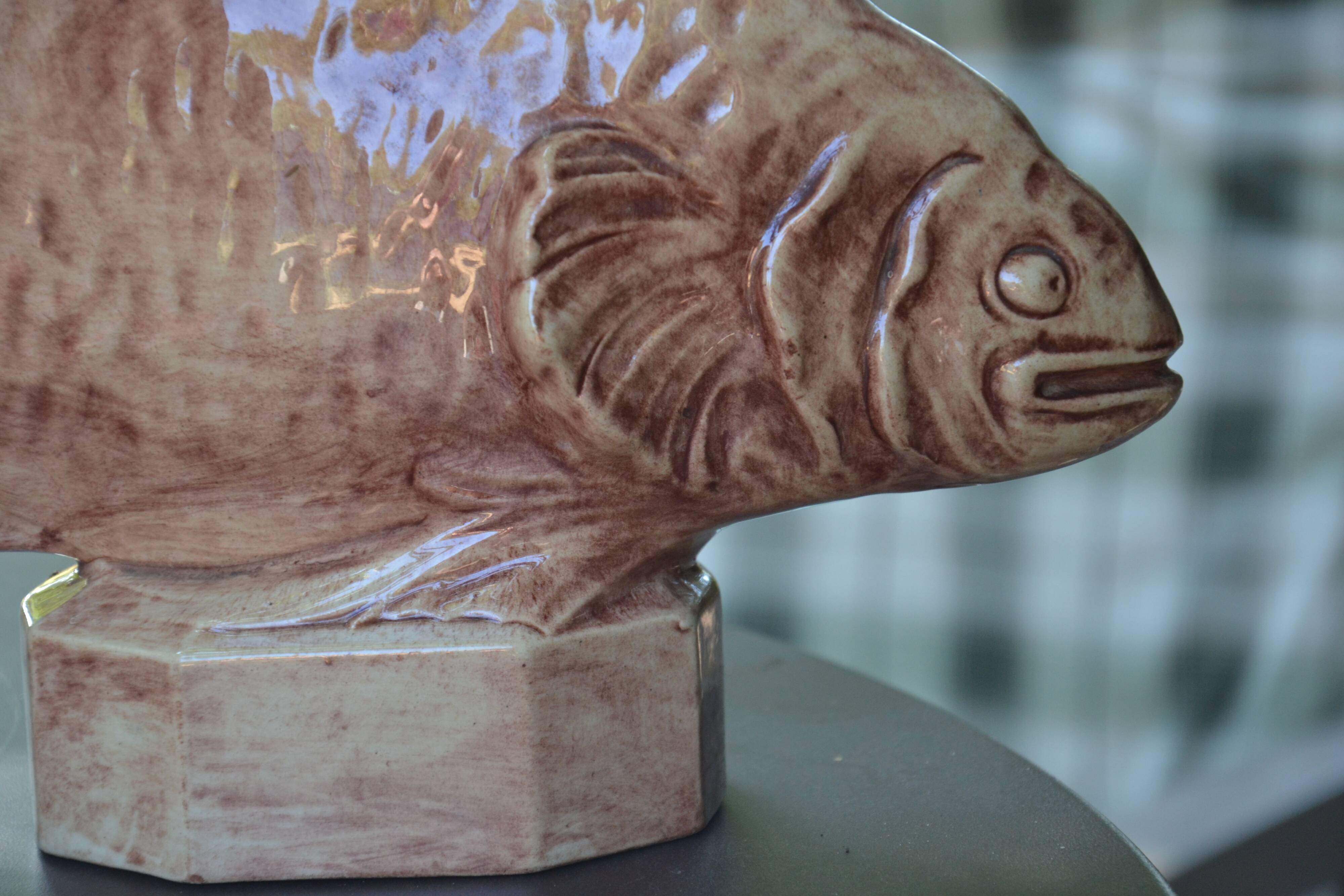 Ceramic fish statuette signed
