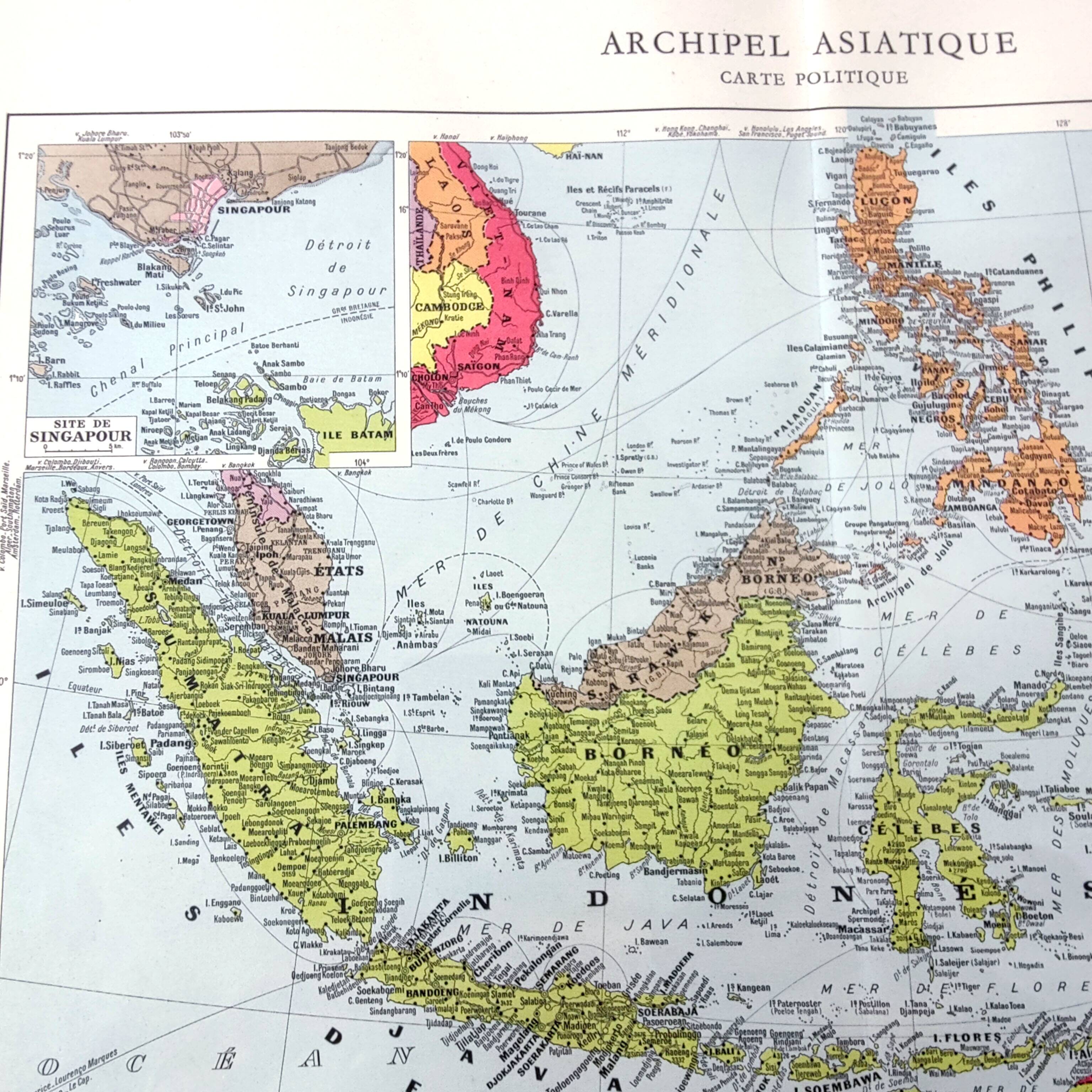Vintage Map Indonesia Asia Archipelago 38x43cm from 1950