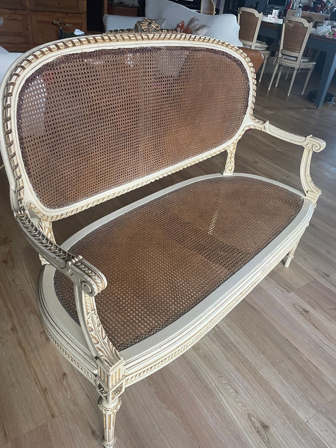 Caned bench in the Louis XVI style