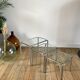 Trio of pull-out coffee tables in glass and chrome metal 70s