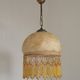 Mid Century Amber Mottled Glass Ceiling Light with Beaded Glass Fringe