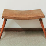 Vintage footstool brown skai leather