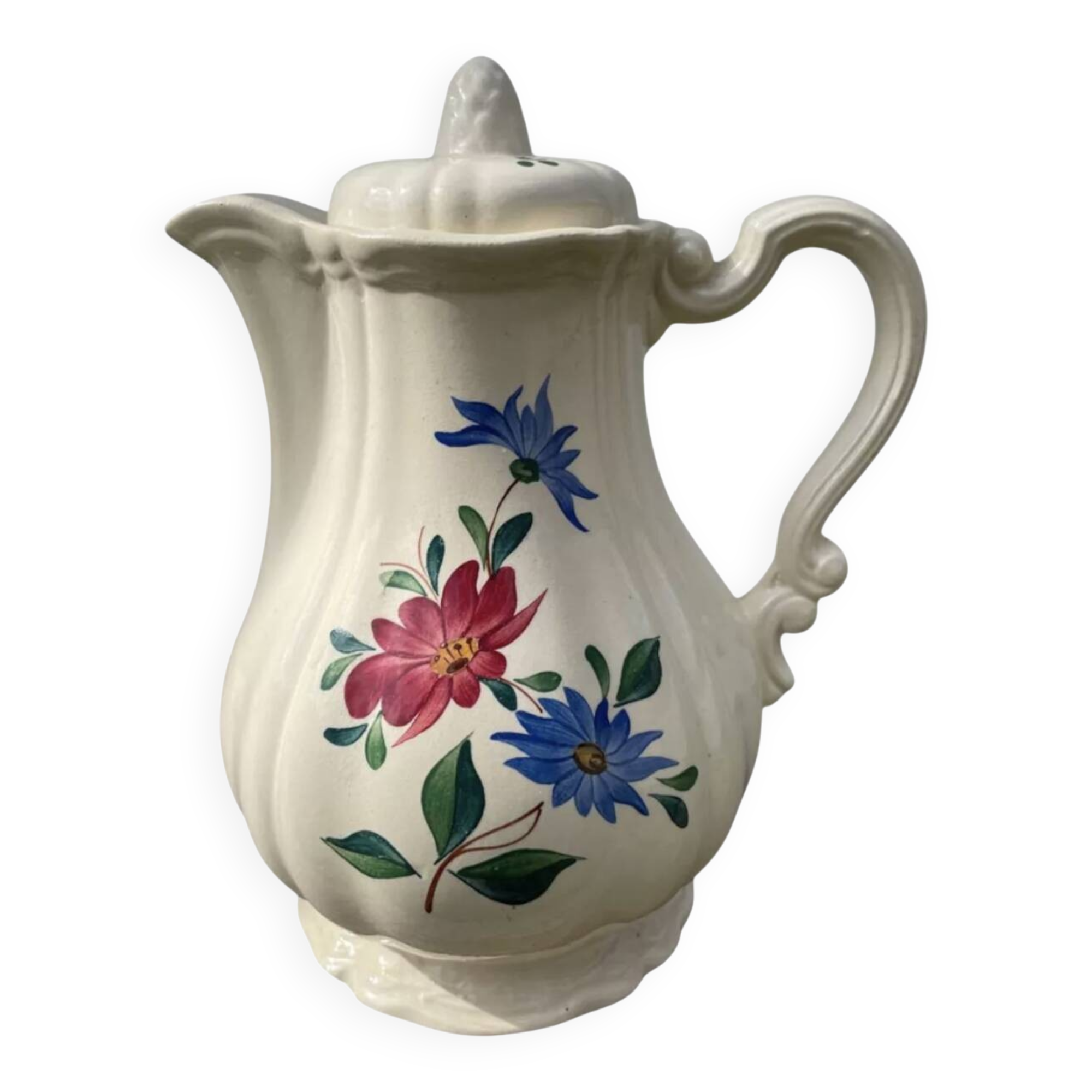 Large ceramic teapot with floral decoration, Digoin Sarreguemines