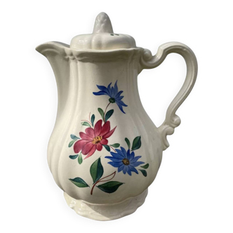 Large ceramic teapot with floral decoration, Digoin Sarreguemines