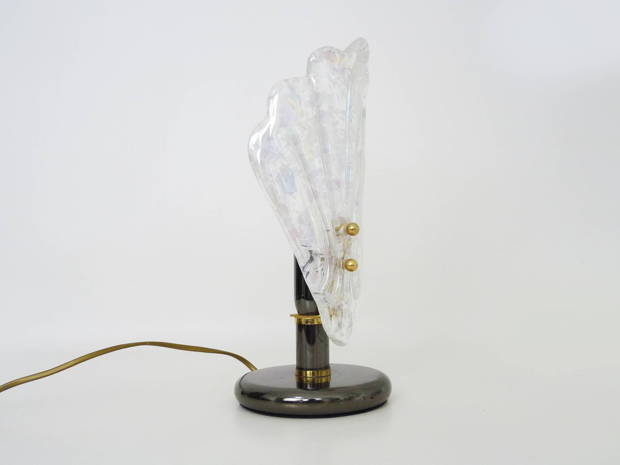 Foliage table lamp in glass and anthracite gray metal. 80 years