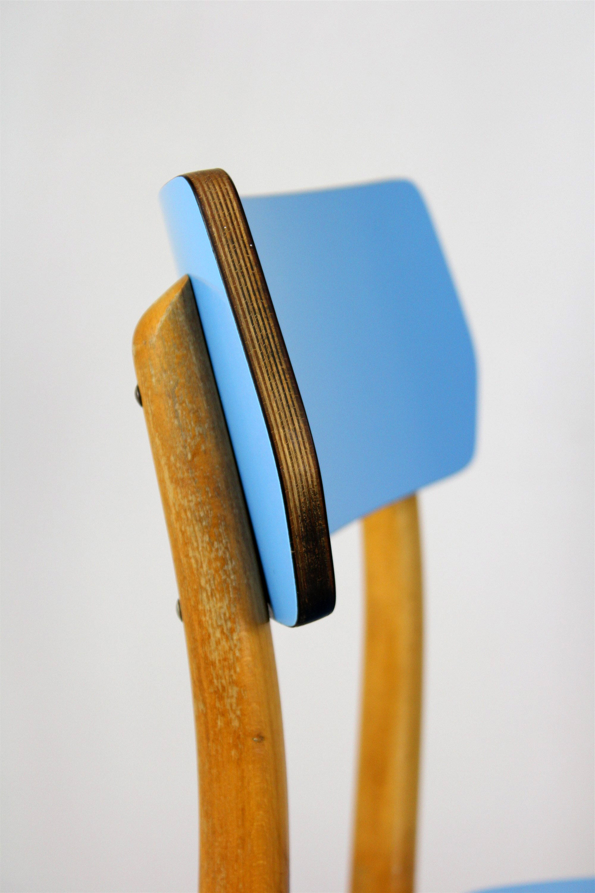 Vintage blue Formica & wood chairs, 1960s, set of 2