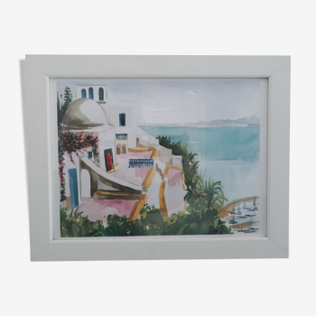 Watercolor landscape sidi bou said the café of delights