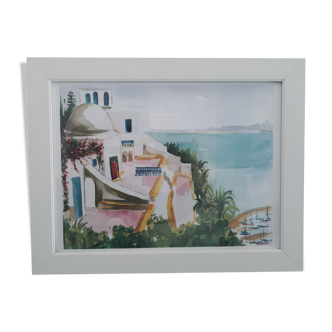 Watercolor landscape sidi bou said the café of delights