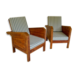 Vintage wooden veranda armchairs with inlaid marquetry 1930s