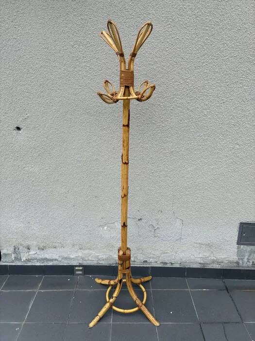 Italian Bamboo & Rattan Coat Stand — Vintage, 1970s